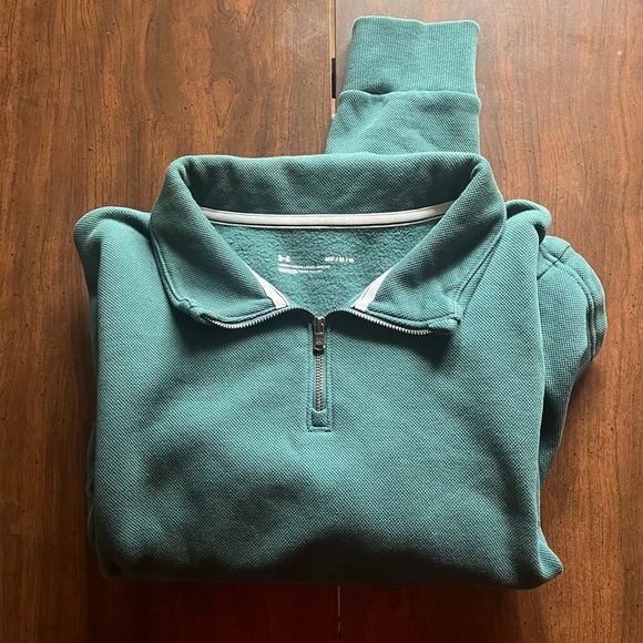 Under Armour Forest Green M/L Loose Crop Casual Spring Fall 1/4 Zip Sweatshirt - Picture 4 of 11